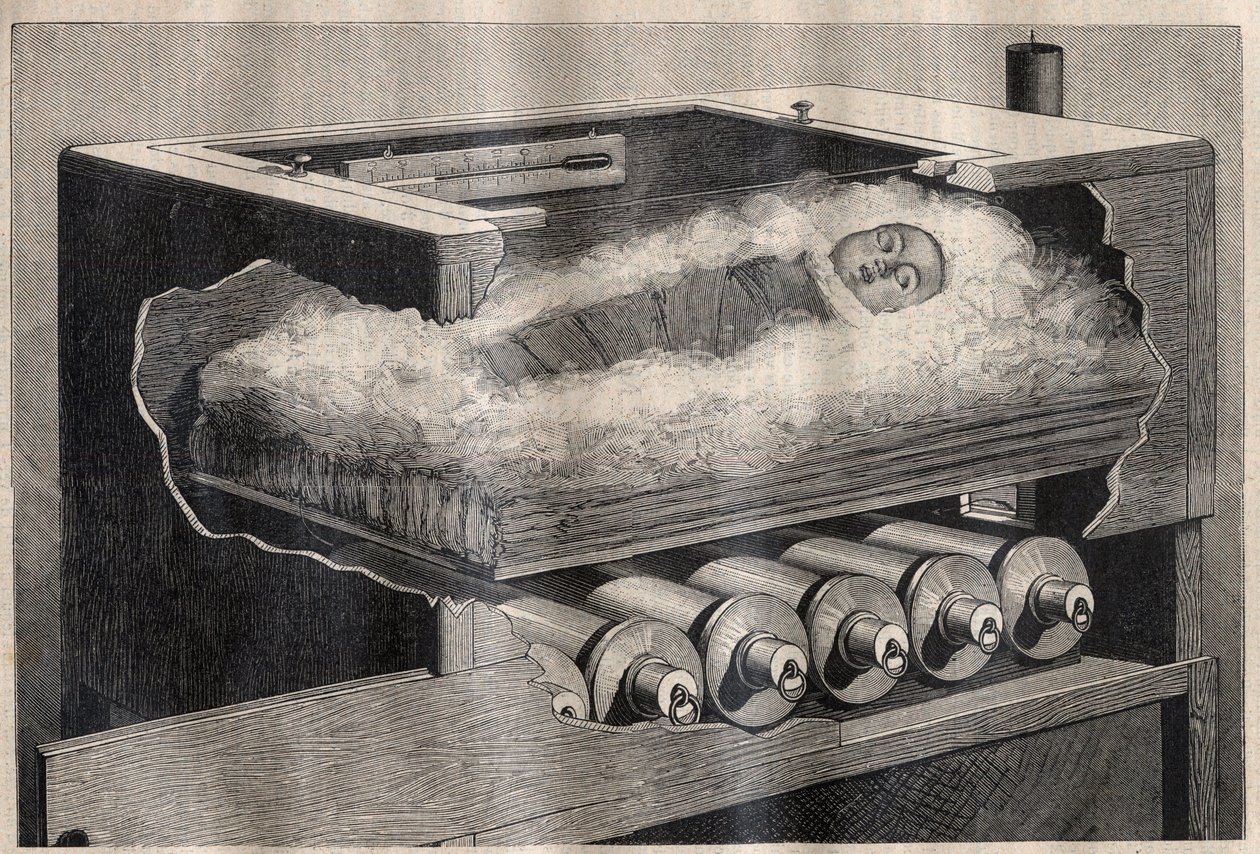 Künstliche Mutterschaft: ein Kinderinkubator - Gravur in „La Science française“ von Unknown artist