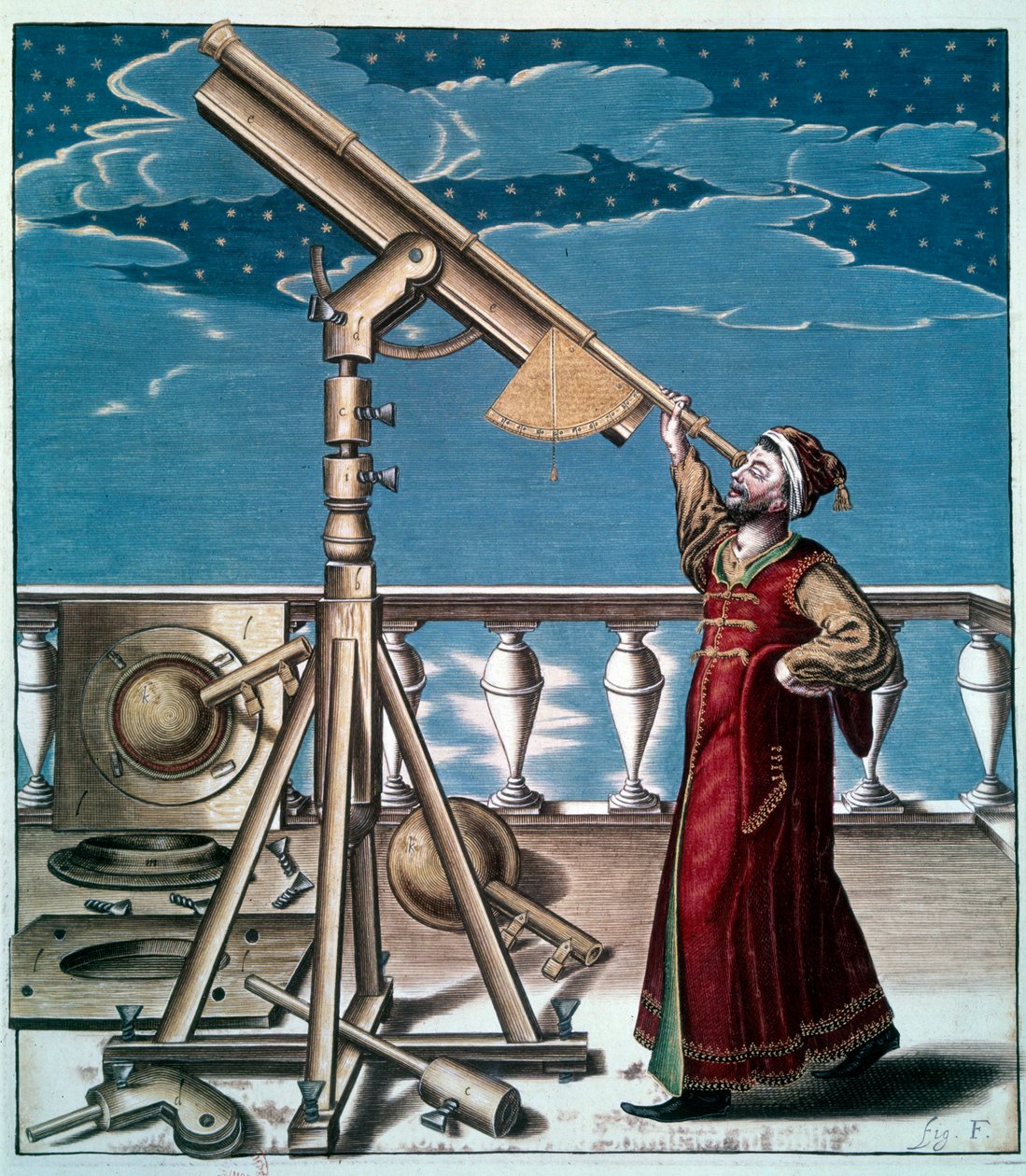 Der Astronom: Ein Mann beobachtet die Sterne durch das Teleskop von Unknown artist