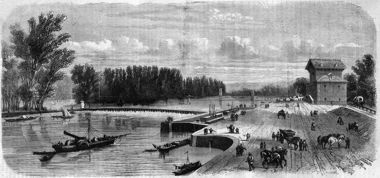 Le barrage de Suresnes - Gravur in „Le Journal Illustré“ von Unknown artist