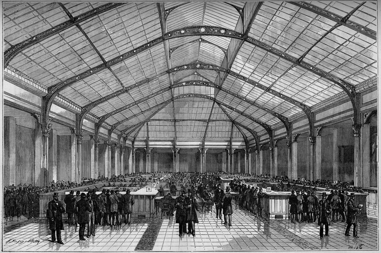 Le crédit foncier in Paris: der große Kassensaal im Jahr 1883. von Unknown artist