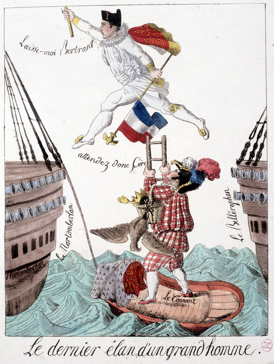 Der letzte Schwung eines großen Mannes: Karikatur von Napoleon und General Bertrand - in „Napoleon 1er, Karikaturen, Dummysammlung“, Paris von Unknown artist