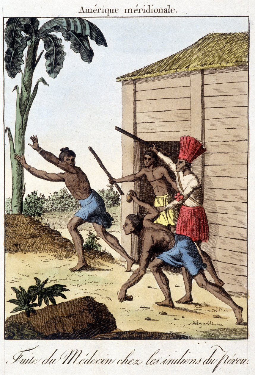 Flucht des Arztes unter den Indianern von Peru (Inka) - Gravur von Unknown artist