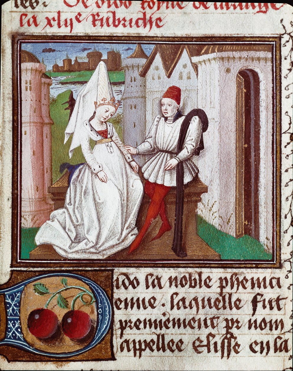 Die Liebschaften von Dido, Gründerin von Karthago, und Aeneas. Miniatur aus „Das Buch der berühmten und edlen Frauen“ von Giovanni Boccaccio, genannt Jean Boccace (1313-1375) von Unknown artist