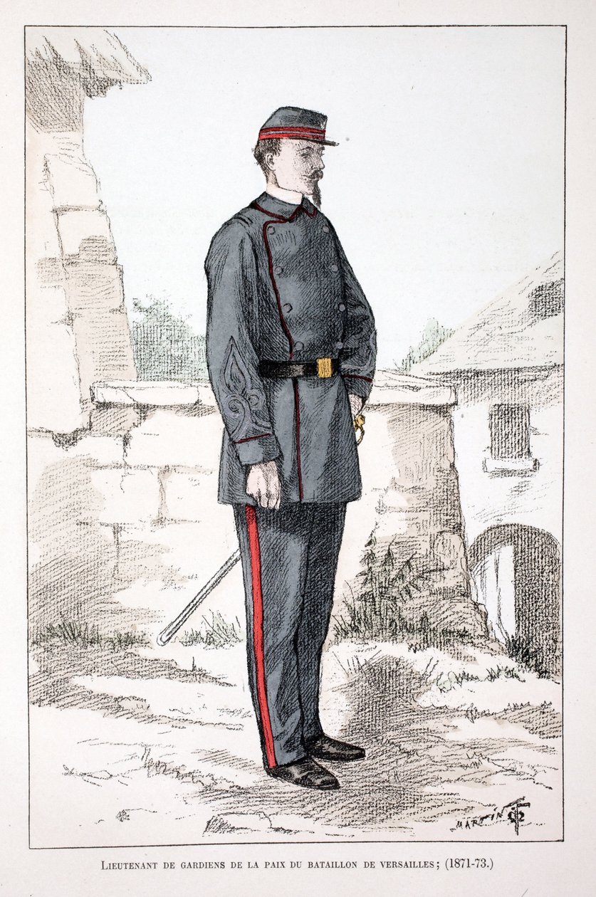 Leutnant der Friedenswächter des Bataillons von Versailles (1871-1873). Farbradierung zur Illustration des Buches Histoire du corps des gardiens de la paix von Unknown artist