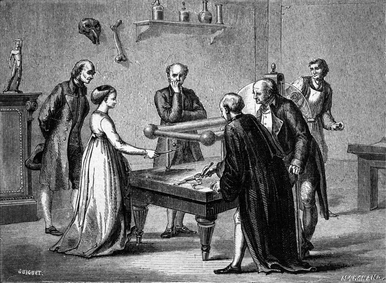 Luigi Galvani, Professor in Bologna, entdeckte 1780 die Reizbarkeit der Froschmuskeln durch Elektrizität. Gravur des 19. Jahrhunderts von Unknown artist