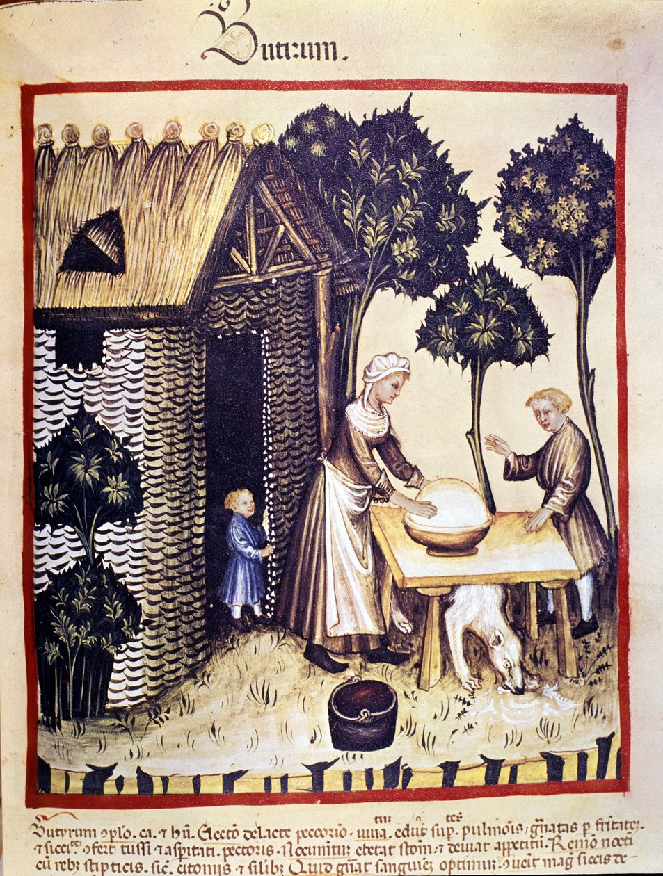 Butterherstellung. Illumination aus der Milch der Medizin und Diätetik „Tacuinum sanitatis“ von Unknown artist