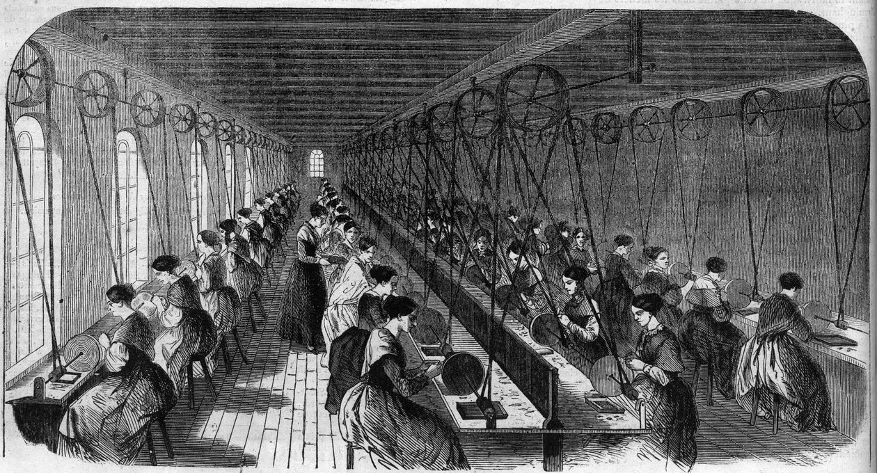 Herstellung von zementierten Federn: Arbeiter in einer Druckwerkstatt in einer Fabrik in Birmingham - Gravur in „Le Journal Illustré“ von Unknown artist