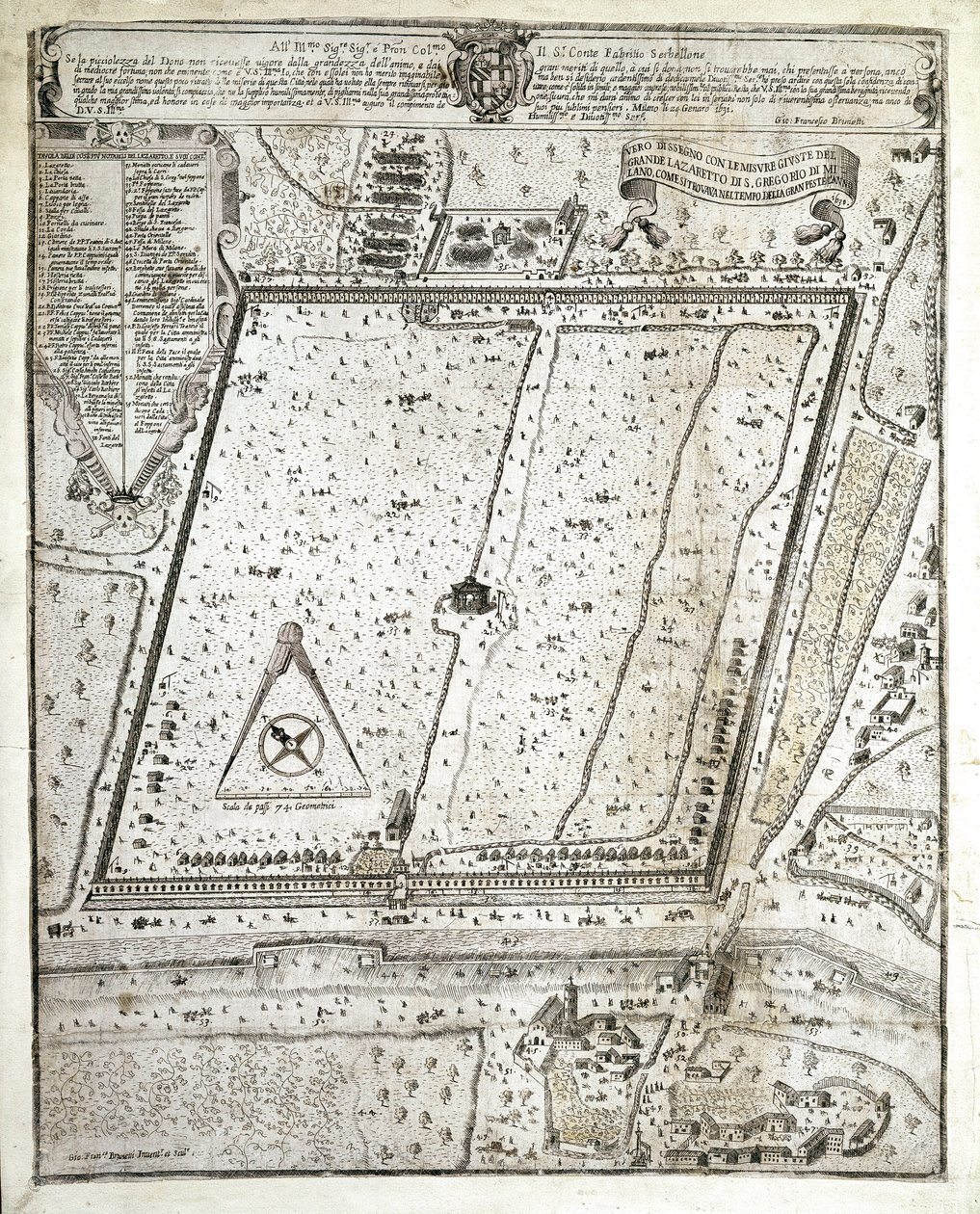 Karte des Lazaretts von Mailand während der Großen Pest von Mailand im Jahr 1630 von Unknown artist