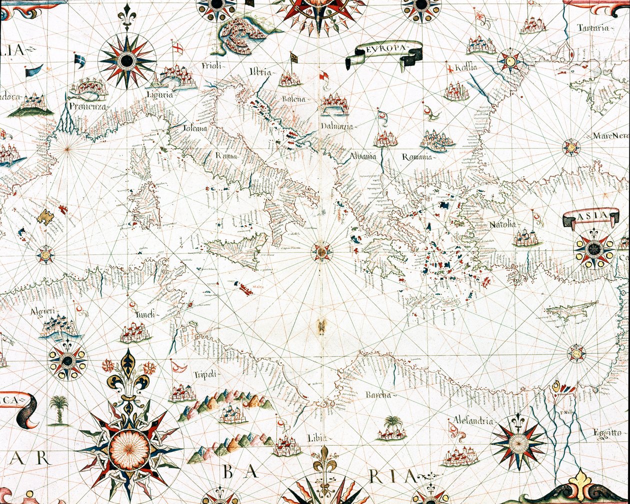 Karte des Mittelmeers und der Küstenlinie (Detail des Portulans von Castellini) von Unknown artist