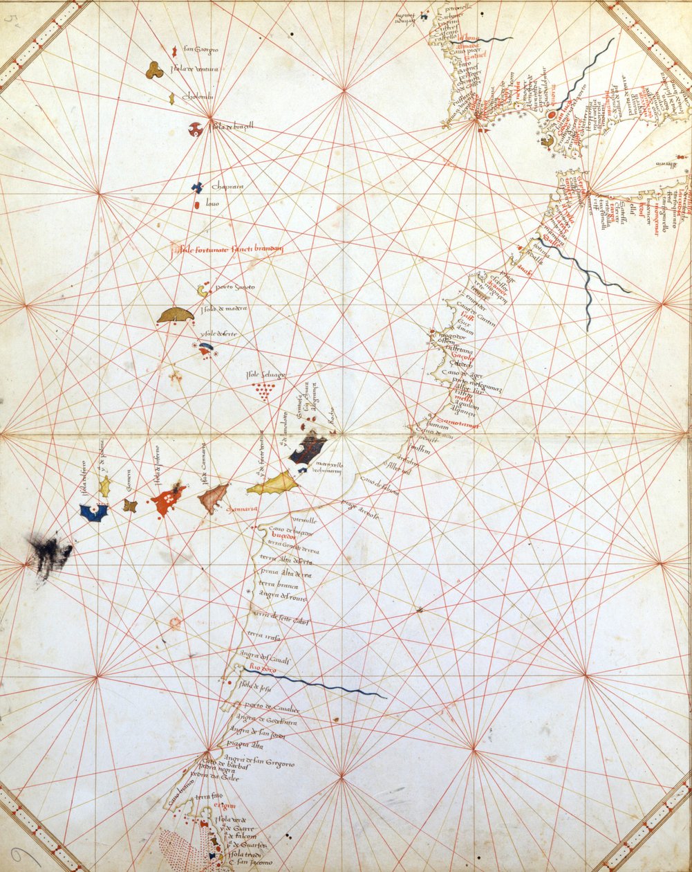 Karte von Gibraltar, Marokko und den Kanarischen Inseln. Portulan aus dem 15. Jahrhundert von Unknown artist