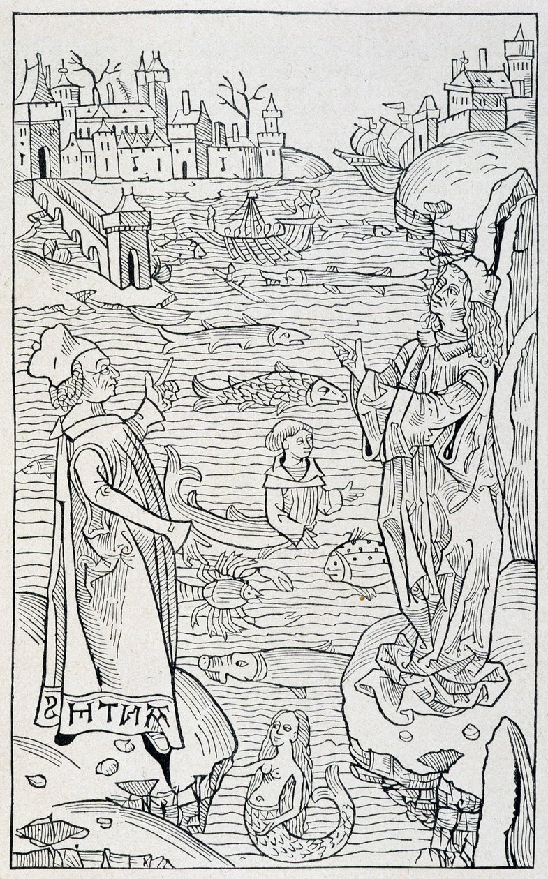 Meerestiere und Monster - Titelseite des Kapitels „De Piscibus“ von „Hortus Sanitatis“, Ausgabe Mainz von 1491 von Unknown artist