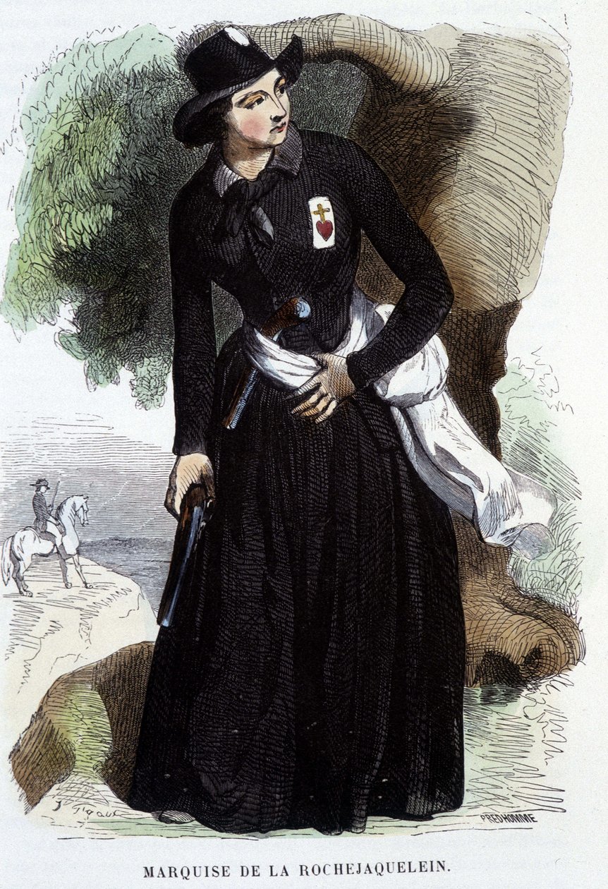 Marquise de La Rochejaquelein (oder La Rochejacquelein) (1772 - 1857) (auf der Brust das Abzeichen der Vendéens), Gravur des 19. Jahrhunderts von Unknown artist