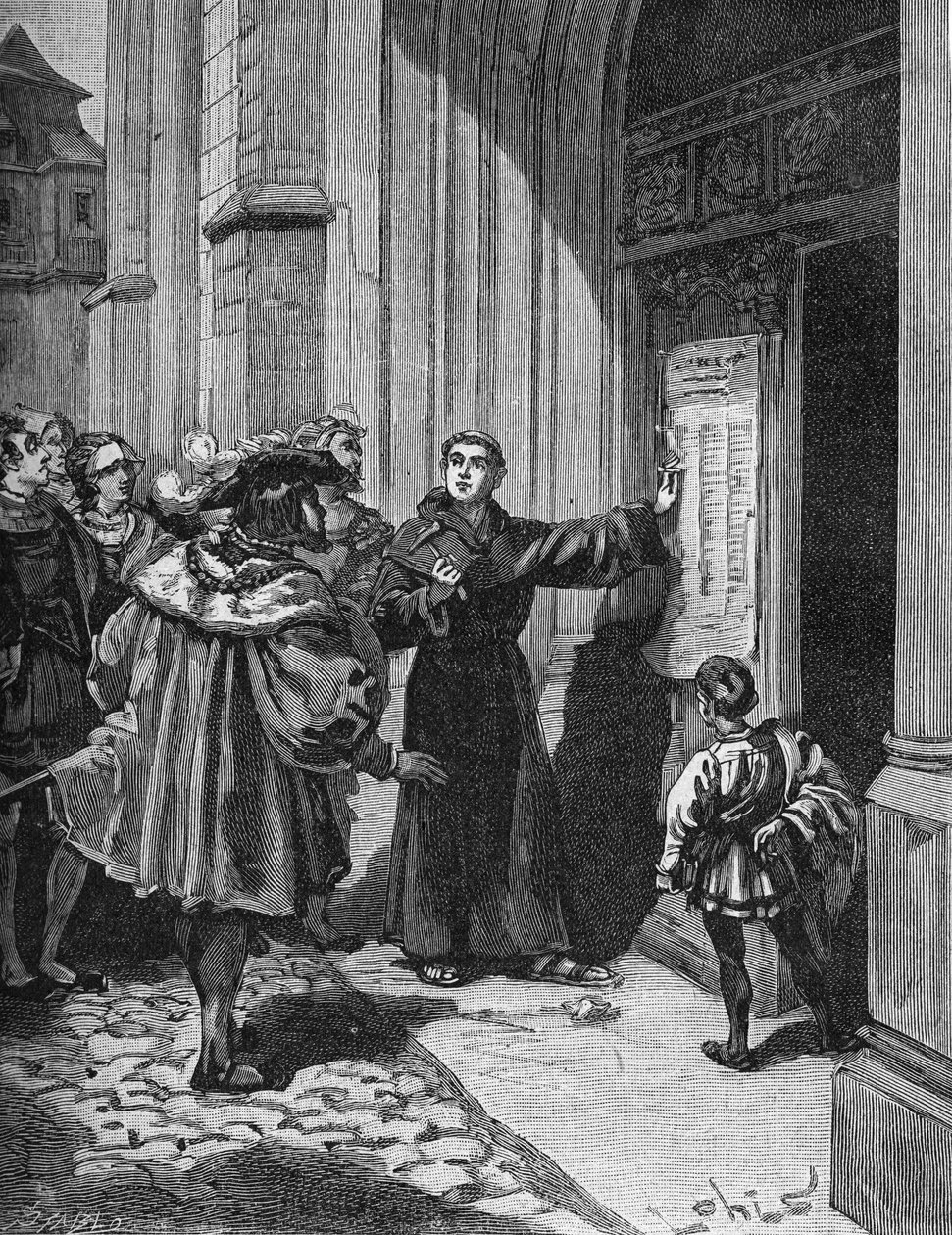 Martin Luther (1483-1546) hängt seine 95 Thesen in Wittenberg auf von Unknown artist