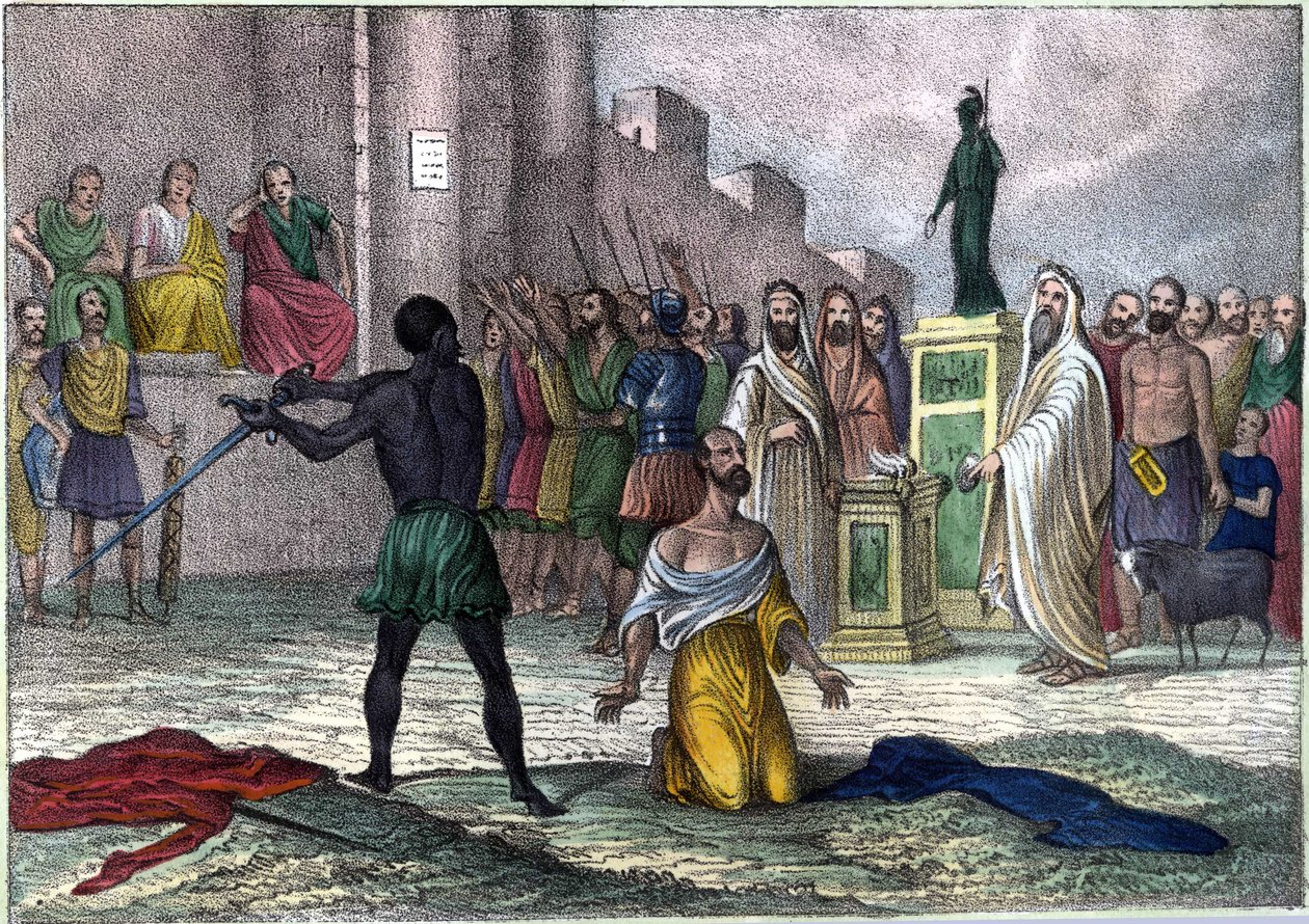 Martyrium des heiligen Cyprian (Cipriano) (Cyprianus) im Jahr 258, erster Bischof von Karthago, zum Tode verurteilt. In „L