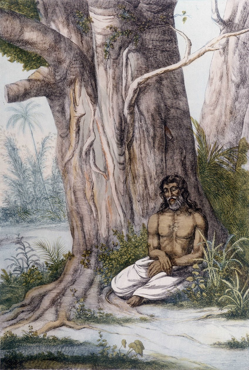 Meditation am Fuße eines Baumes, Indien. von Unknown artist