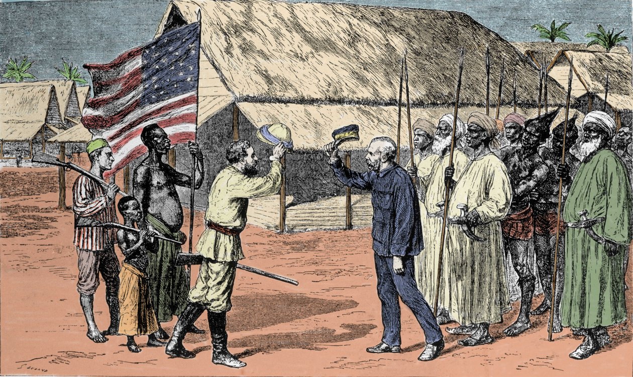 Treffen zwischen Sir Henry Morton Stanley (1841-1904) und David Livingstone (1813-1873) im Jahr 1871 von Unknown artist