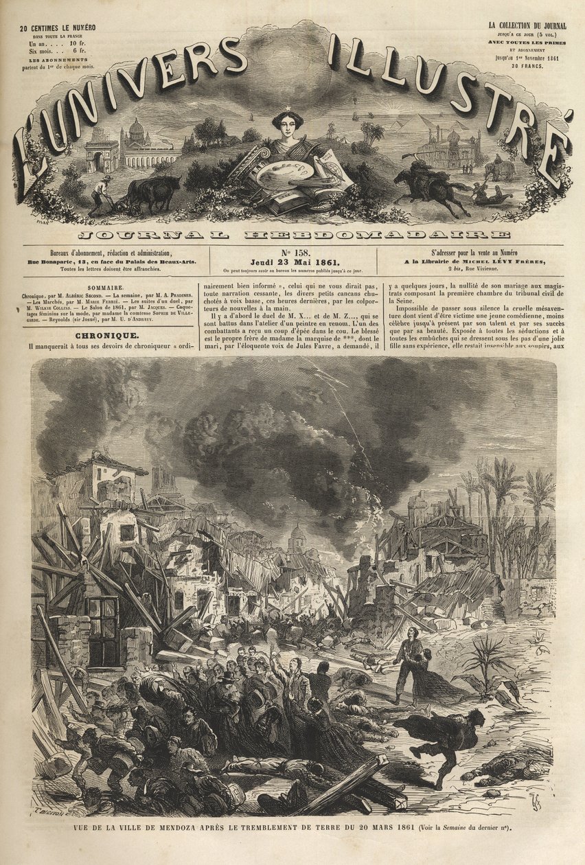 Mendoza, Argentinien - Erdbeben von 1861 - 20. März 1861 - Das illustre Universum im Jahr 1861 von Unknown artist