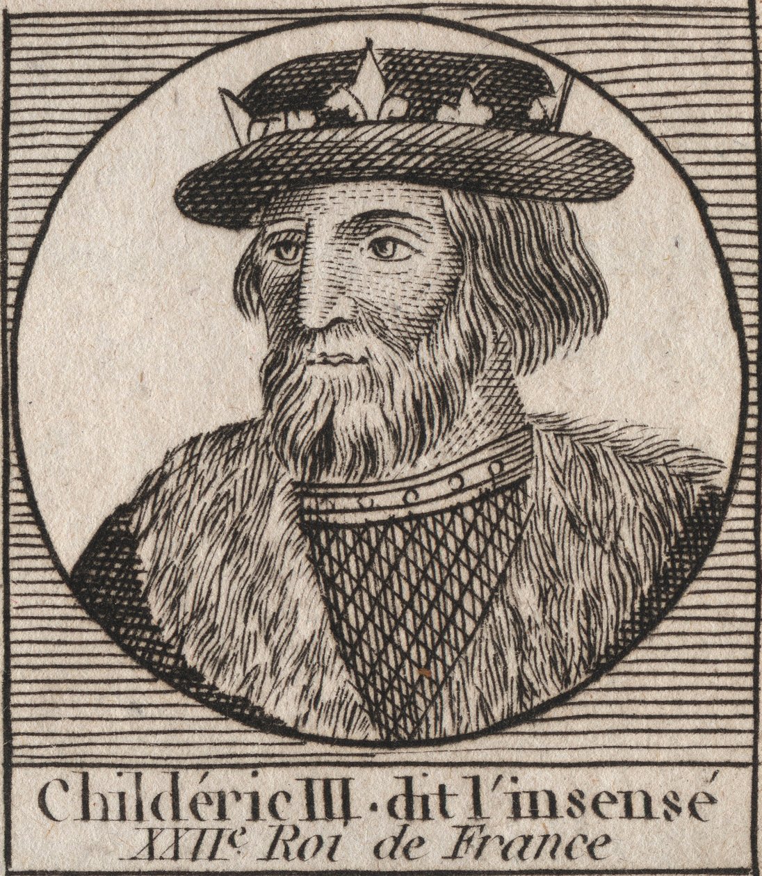 Merowinger-Dynastie: Porträt von Childerich III. (714-755) König der Franken - Gravur aus „Instruction sur l