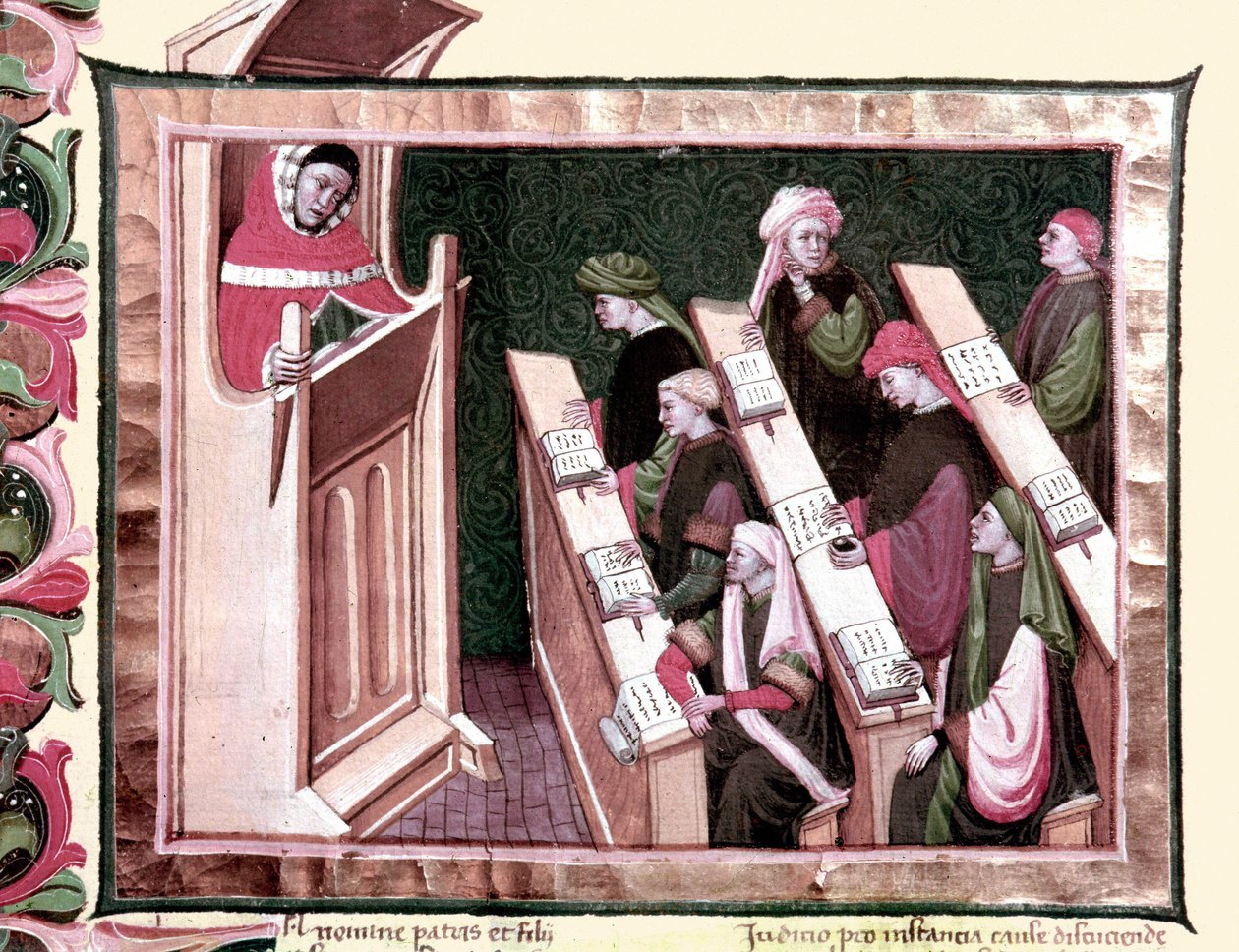 Mittelalter: Unterricht an einer Universität. Manuskript aus dem Anfang des 15. Jahrhunderts. Biblioteca Nazionale Centrale di Firenze. von Unknown artist