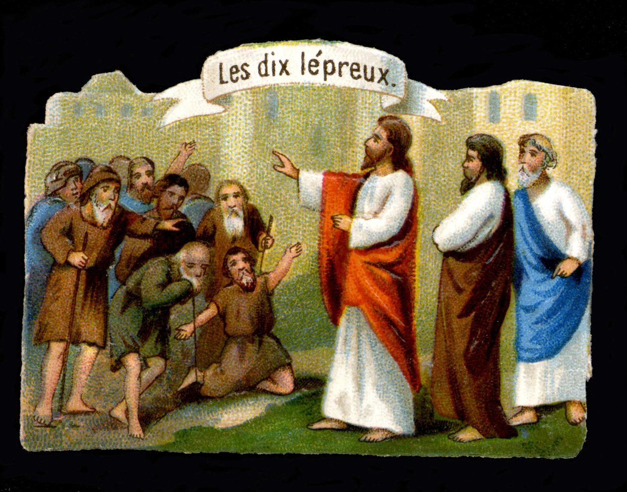 Wunder Jesu. Christus heilt die Aussätzigen. Chromolithographie des 19. Jahrhunderts von Unknown artist