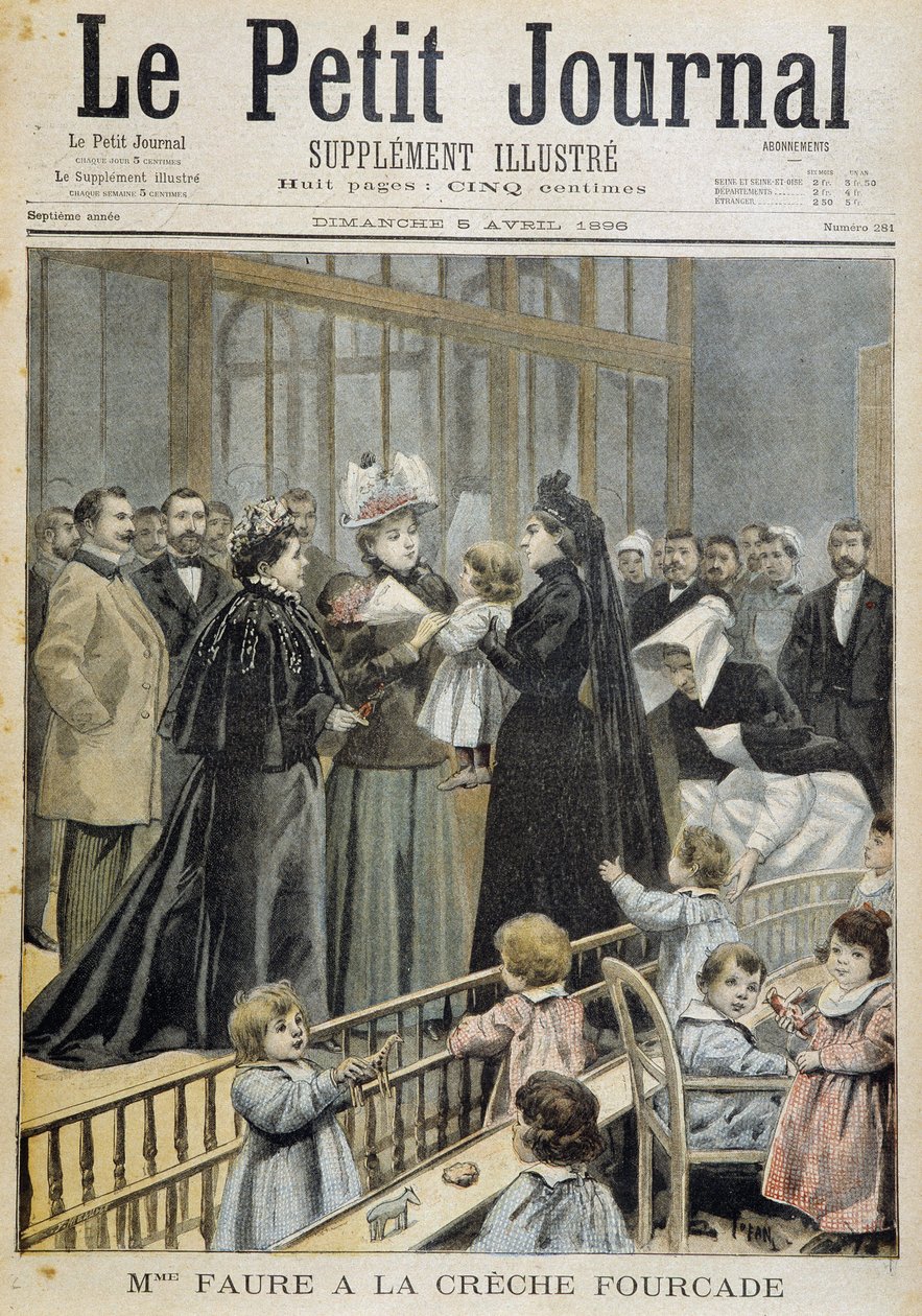Mme Faure in der Fourcade-Kinderkrippe - in „Le Petit Journal“ vom 05.04.1896 von Unknown artist