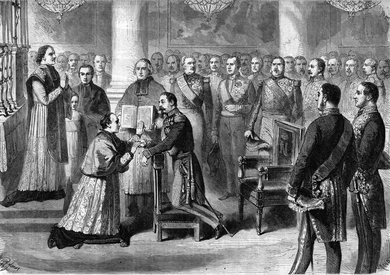 Monsignore Georges Darboy (1813-1871), Erzbischof von Paris, legt in den Händen von Napoleon III. in der Kapelle der Tuilerien 1863 einen Eid ab von Unknown artist