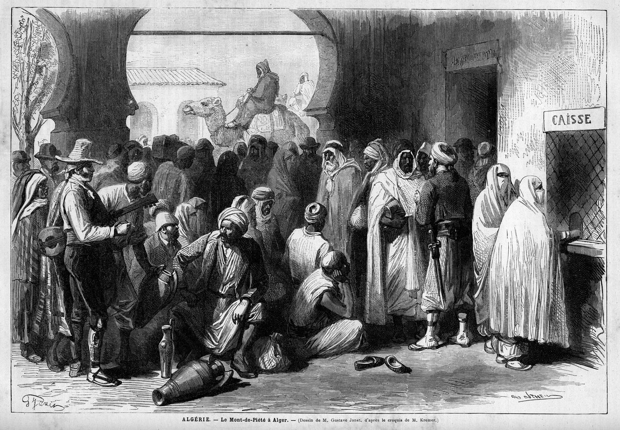Mont de Piete in Algier, Algerien. Gravur in "Le Monde illustré" 1883. Private Sammlung. von Unknown artist
