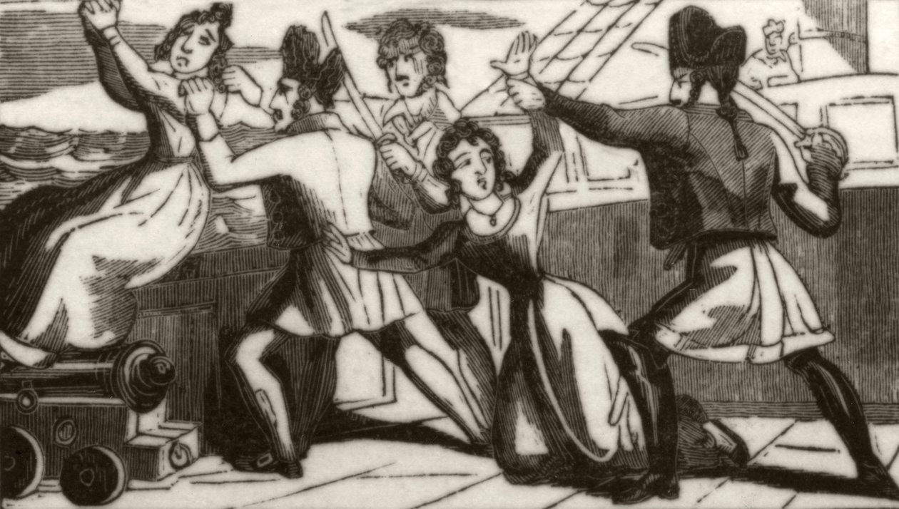 Mrs. Glass und ihre Tochter flehen die Piraten an, ihr Leben zu verschonen, ca. 1836 von Unknown artist