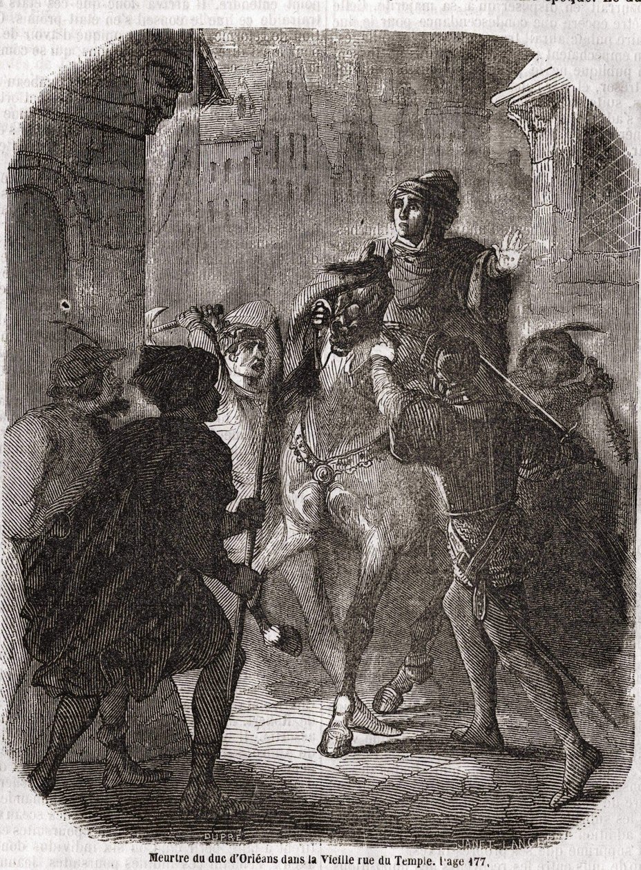 Mord an Ludwig I. von Valois, Herzog von Orléans (1372 - 1407) in der Alten Rue du Temple durch Jean Sans Peur - in „Geschichte Frankreichs“ von L.-P. Anquetil von Unknown artist