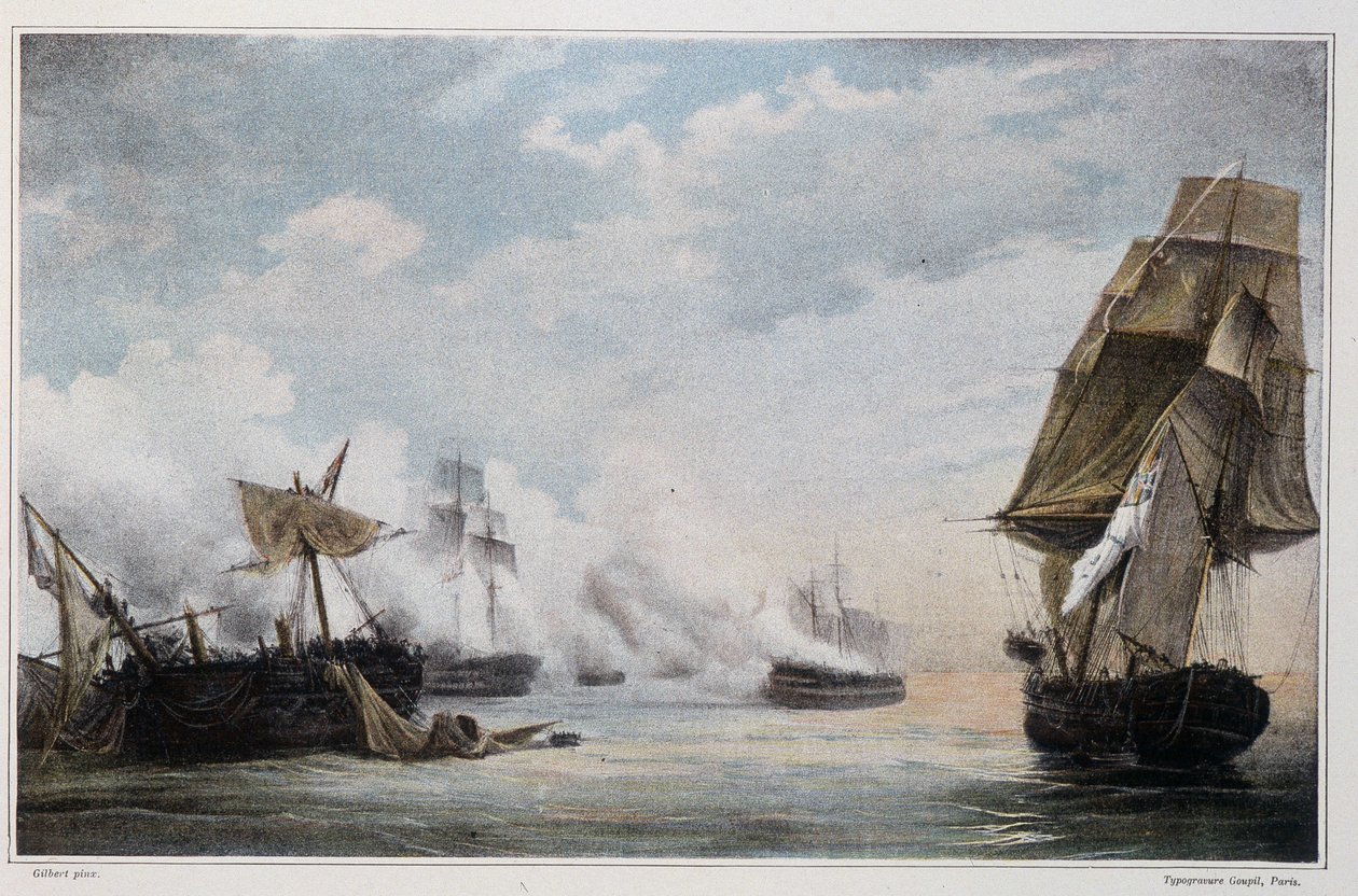Seeschlacht zwischen dem französischen Schiff „Formidable“ und den englischen Schiffen „Cesar“, „Spencer“, „Venerable“ und der Fregatte „Thames“ vor Cadiz am 13. Juli von Unknown artist