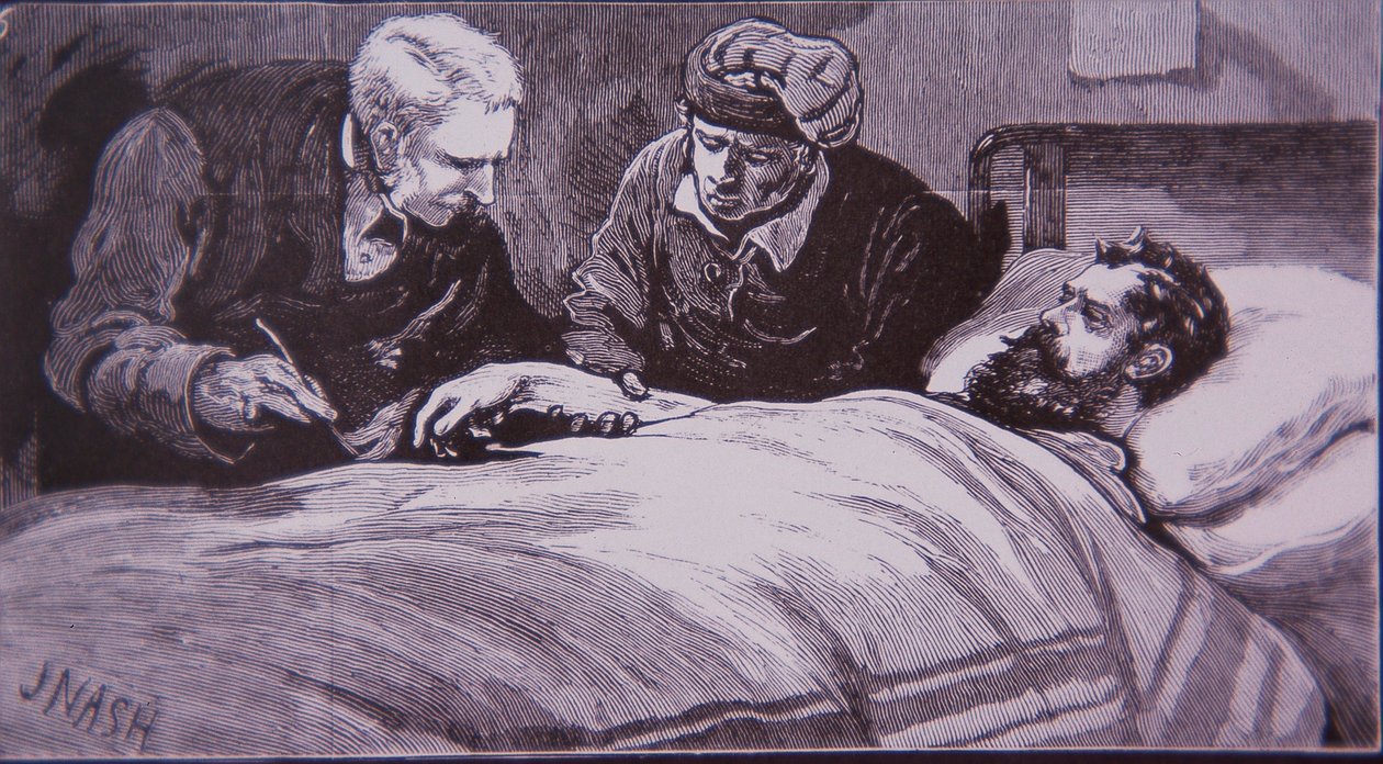 Ned Kelly liegt verwundet im Gefängniskrankenhaus in Melbourne, nachdem er am 28. Juni 1880 von der Polizei gefangen genommen wurde von Unknown artist
