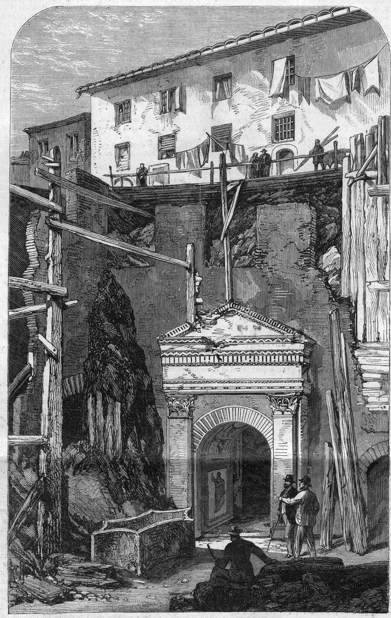 Neue Ausgrabungen in Rom: Entdeckung eines Wachpostens der siebten Kohorte (Militär des Römischen Reiches). Gravur in „Das Illustrierte Universum“ von Unknown artist