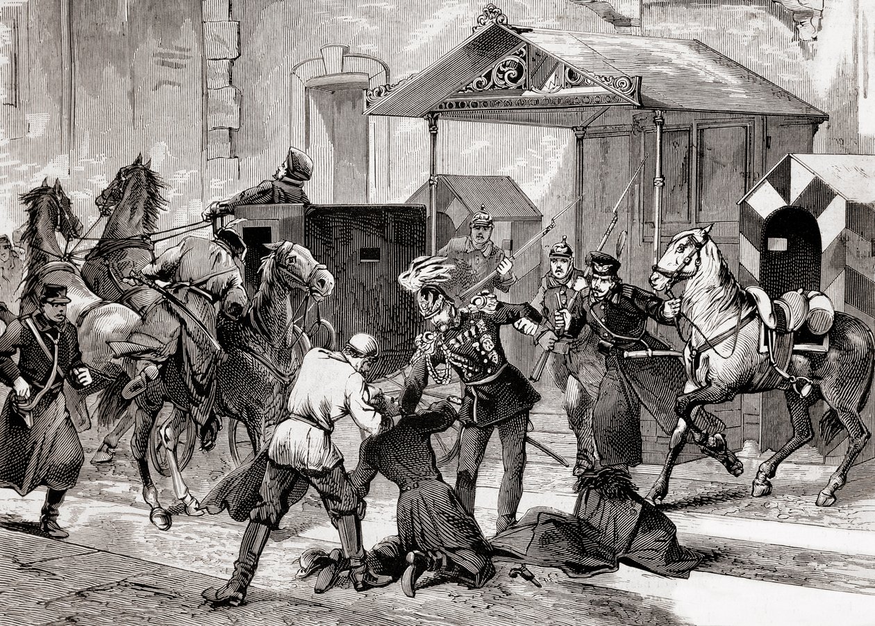 Nihilismus in Russland - Attentat auf den Adjutanten, General Loris Melikoff (Loris-Melikoff), vor der Tür seines Hotels in der Großen Moskaia im Jahr 1880 - Die russische Nihilistenbewegung im 19. Jahrhundert: Attentat auf Graf Loris Melikoff von Unknown artist