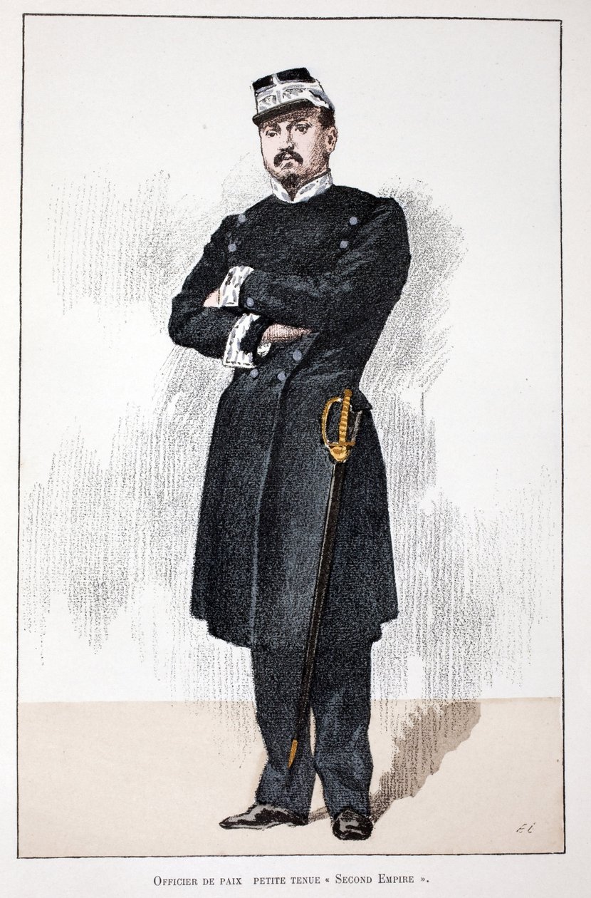 Friedensoffizier, kleine Zweite Empire Uniform (1852-1870). Farbradierung zur Illustration des Buches 