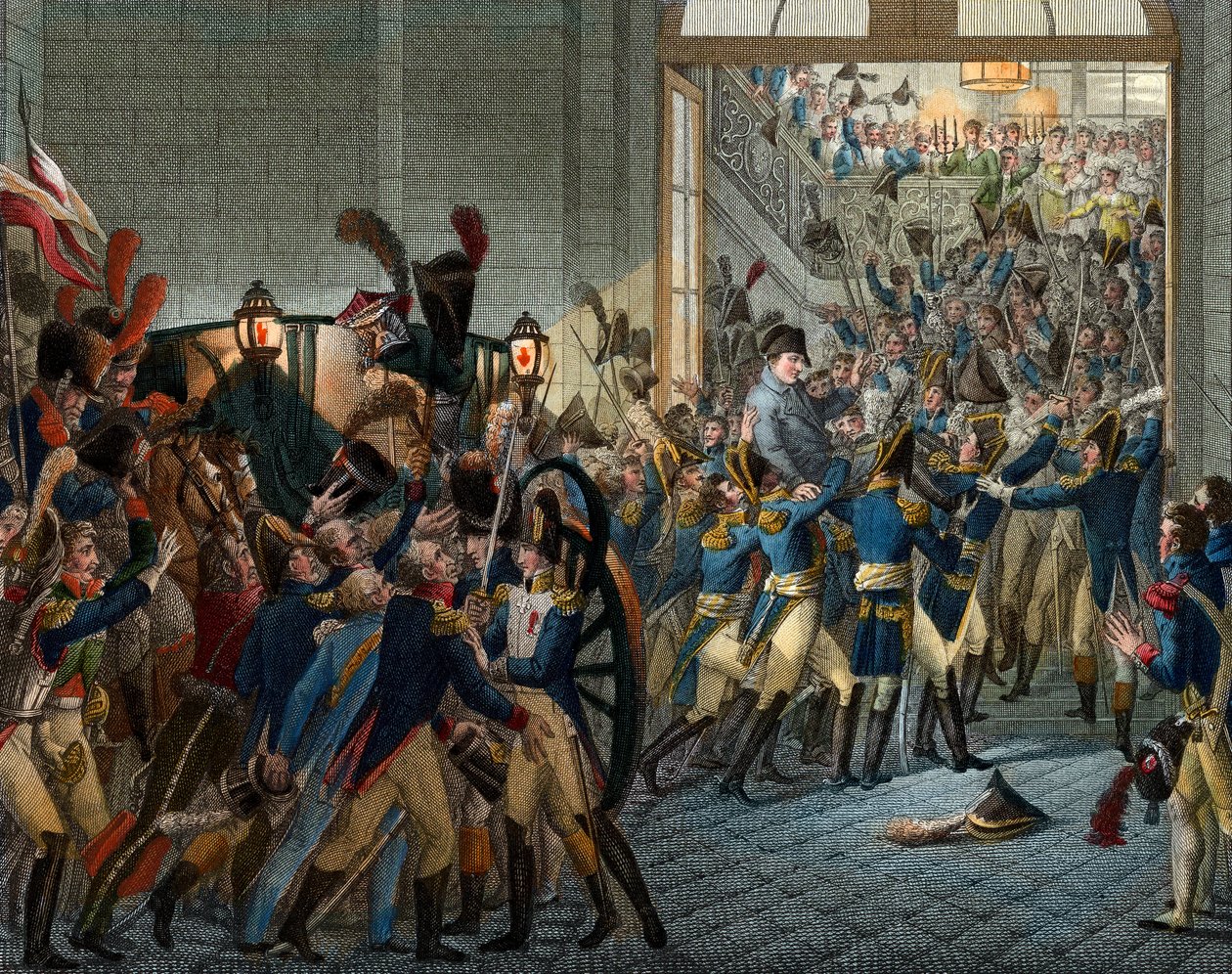 Hundert Tage: Napoleon Bonaparte (1769-1821) kehrt aus seinem Exil auf der Insel Elba zurück - triumphaler Einzug am 20. März 1815 im Palais des Tuileries - Gravur 19. Jahrhundert von Unknown artist