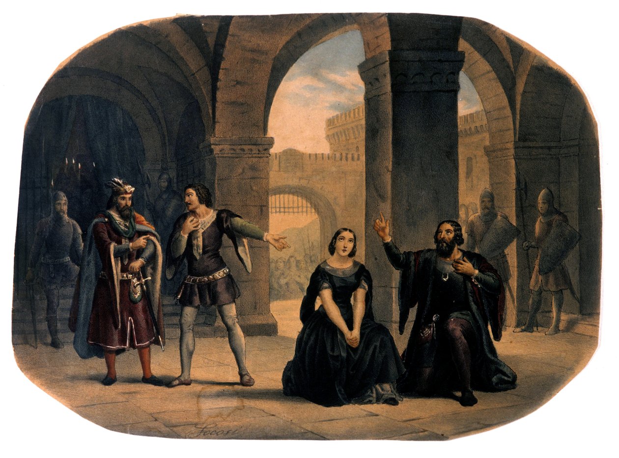 Opernbühne "I vespri siciliani" (Die sizilianische Vesper) komponiert von Giuseppe Verdi. Chromolithographie aus dem späten 19. Jahrhundert von Unknown artist