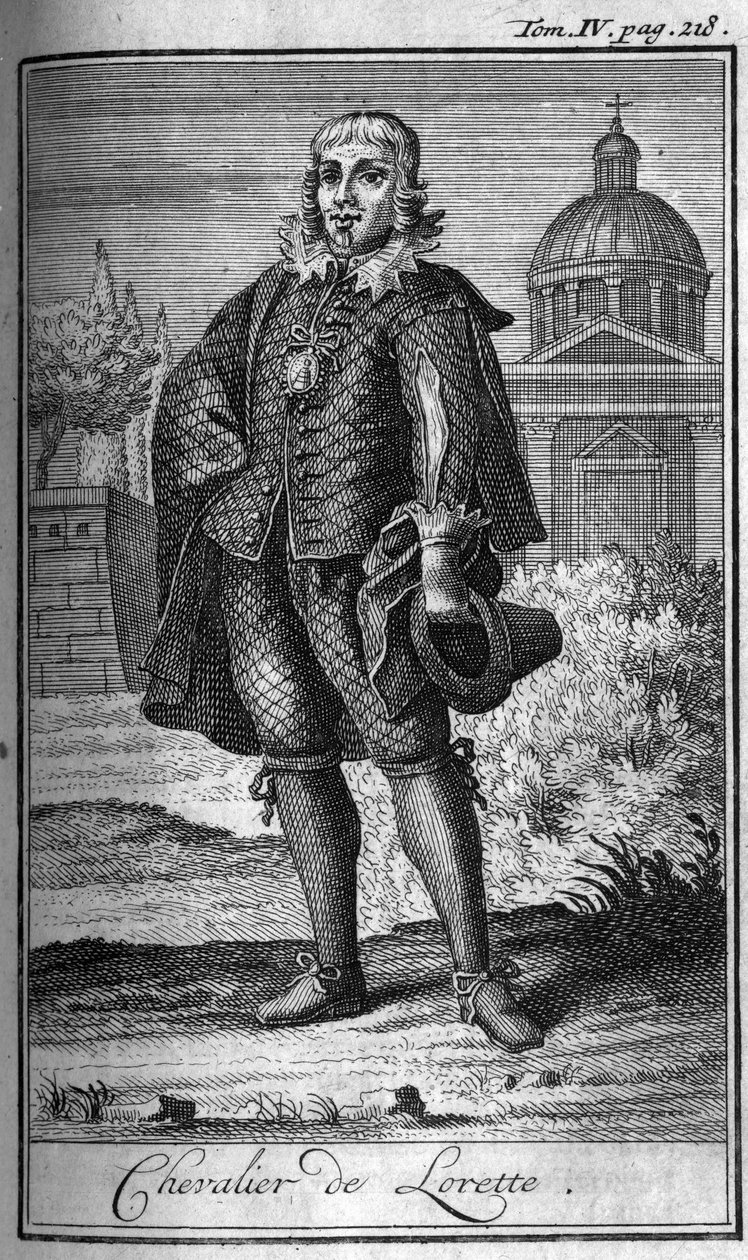 Ritterorden. Ritter von Lorette in Frankreich im 16. Jahrhundert. In "Geschichte der militärischen Orden oder Ritter, der sicheren und routinemäßigen Milizen beider Geschlechter, die bisher gegründet wurden. Ausgabe von Abbe Giustiniani, R.P. Bonani, M. He von Unknown artist