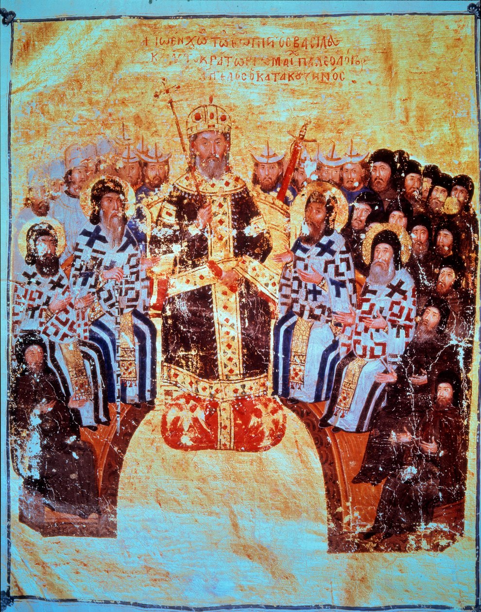 Orthodoxe Religion: Der byzantinische Kaiser Johannes VI. Kantakuzenos (1293-1354) leitet das Konzil von Konstantinopel am 18/05/1351 von Unknown artist