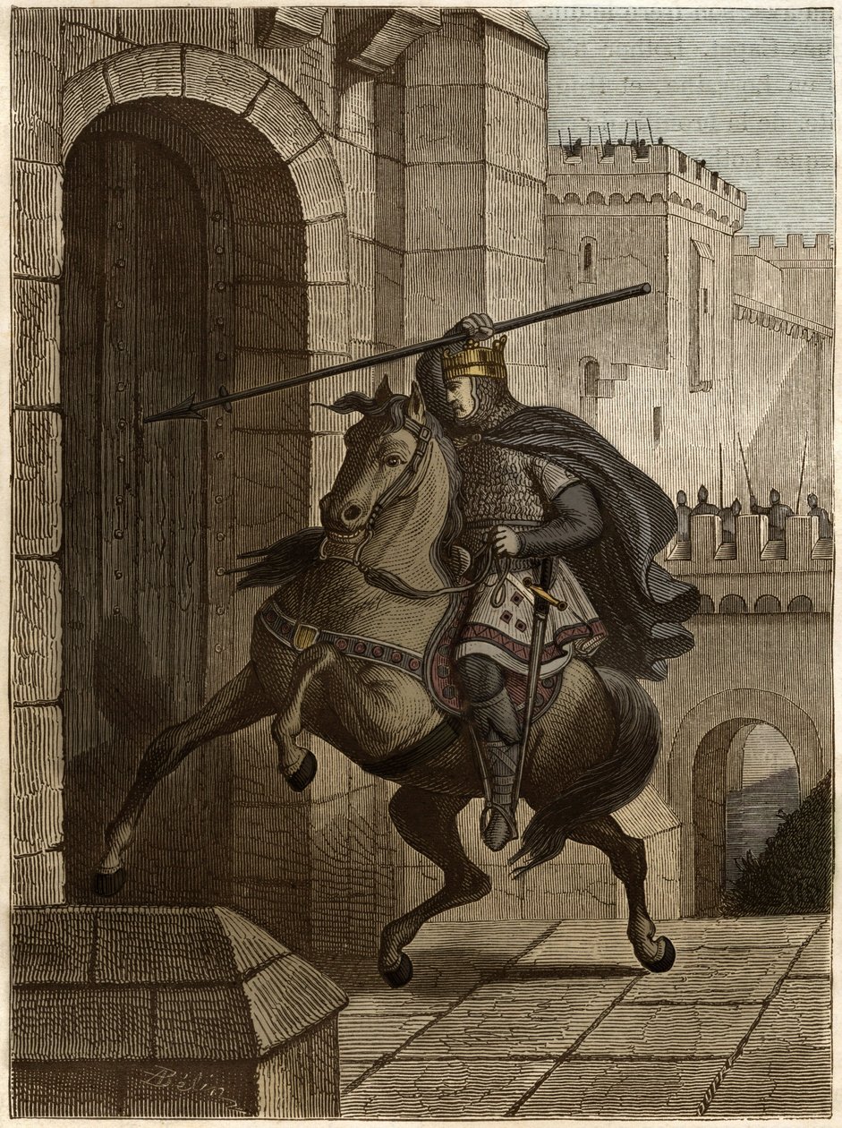 Otto II., Heiliger Römischer Kaiser vor Paris - Otto II. des Heiligen Römischen Reiches, bekannt als der Rote (955-983), ärgert sich, dass er nicht in Paris eindringen kann (Belagerung von Paris, 978), geht unter den Mauern der Stadt entlang, um seinen Spe von Unknown artist