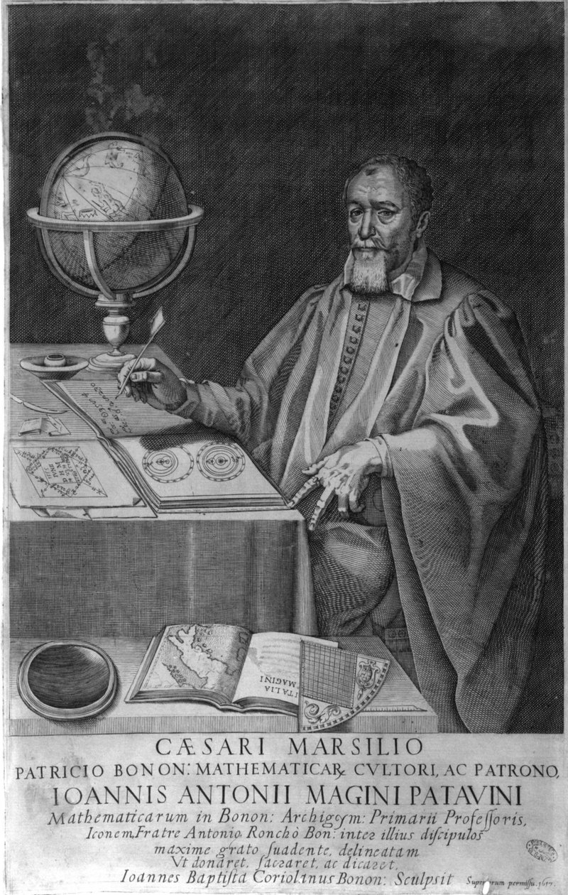 Padova Giovanni Luciano Magini (Antonius Maginus auf Latein), Mathematiker und Astronom des 16.-17. Jahrhunderts in seinem Büro mit astronomischen Geräten (Gravur 1617) von Unknown artist