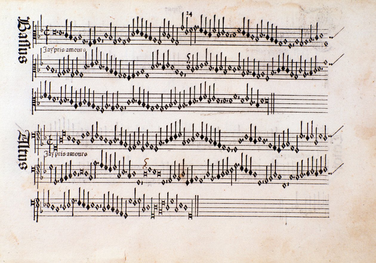 Seite der Partitur von Harmonice Musices Odhecaton von Ottaviano Petrucci (1501) von Unknown artist