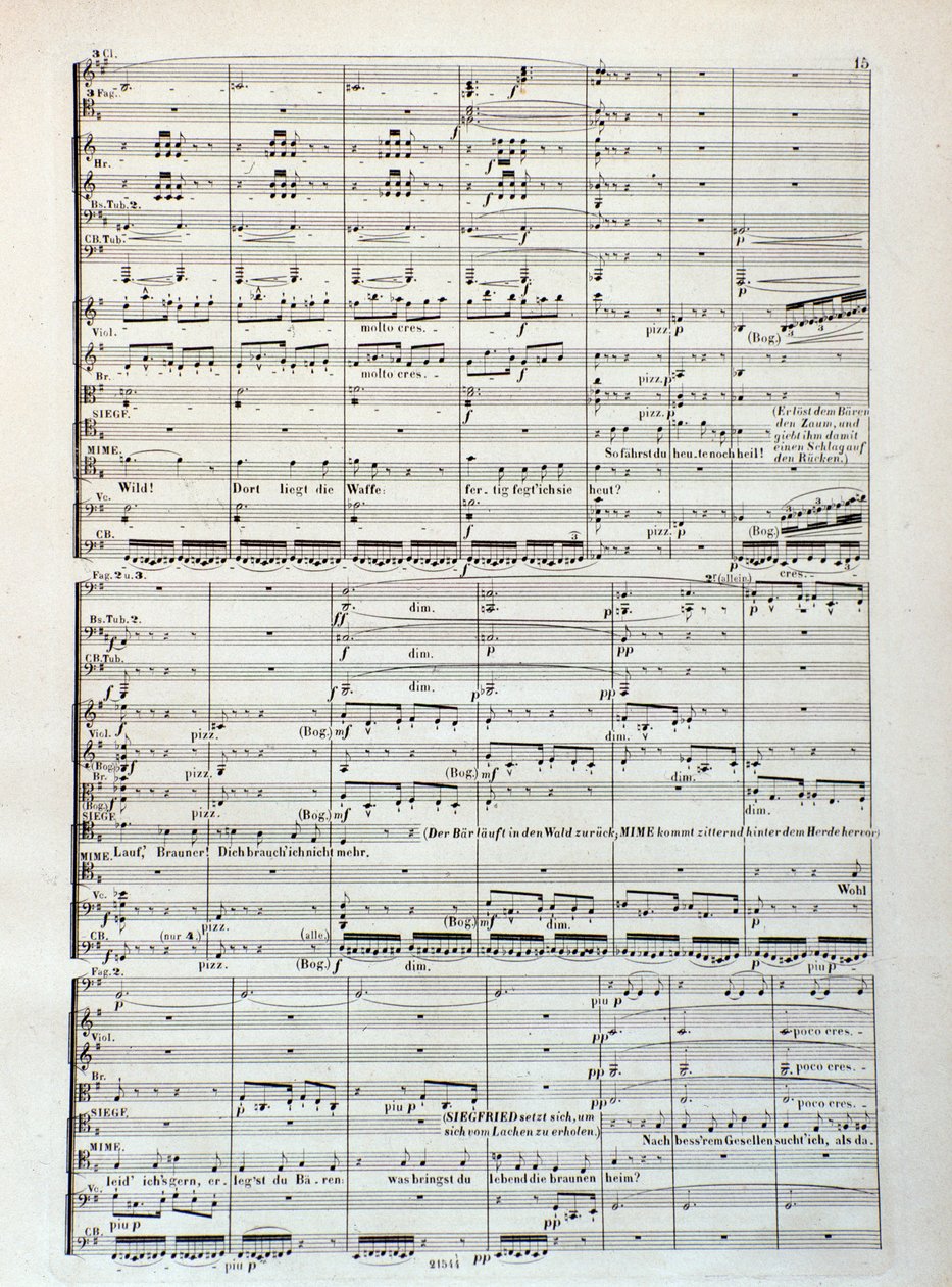 Seite der Partitur von Siegfried, Oper von Wagner von Unknown artist