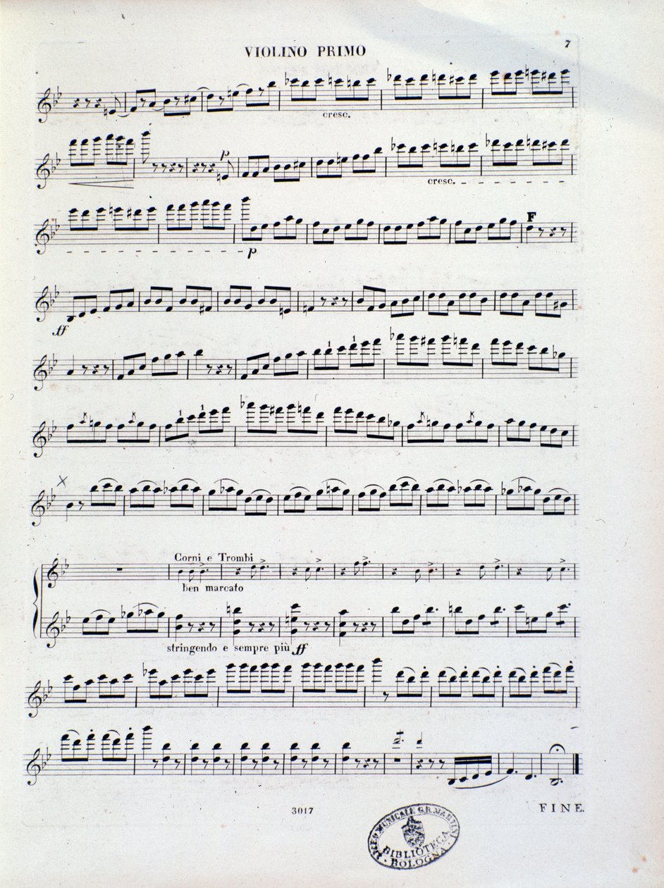 Seite der Partitur der ersten Violine der Ouvertüre Nr. 11 von Kalliwoda von Unknown artist