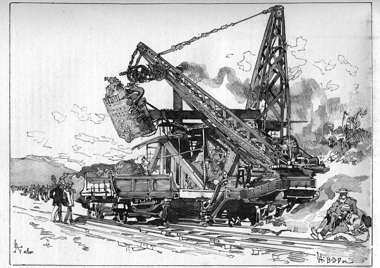 Arbeiten am Panamakanal. Hauptmaschinen: Osgood-Bagger. Gravur in "Le Monde Illustré" von Unknown artist