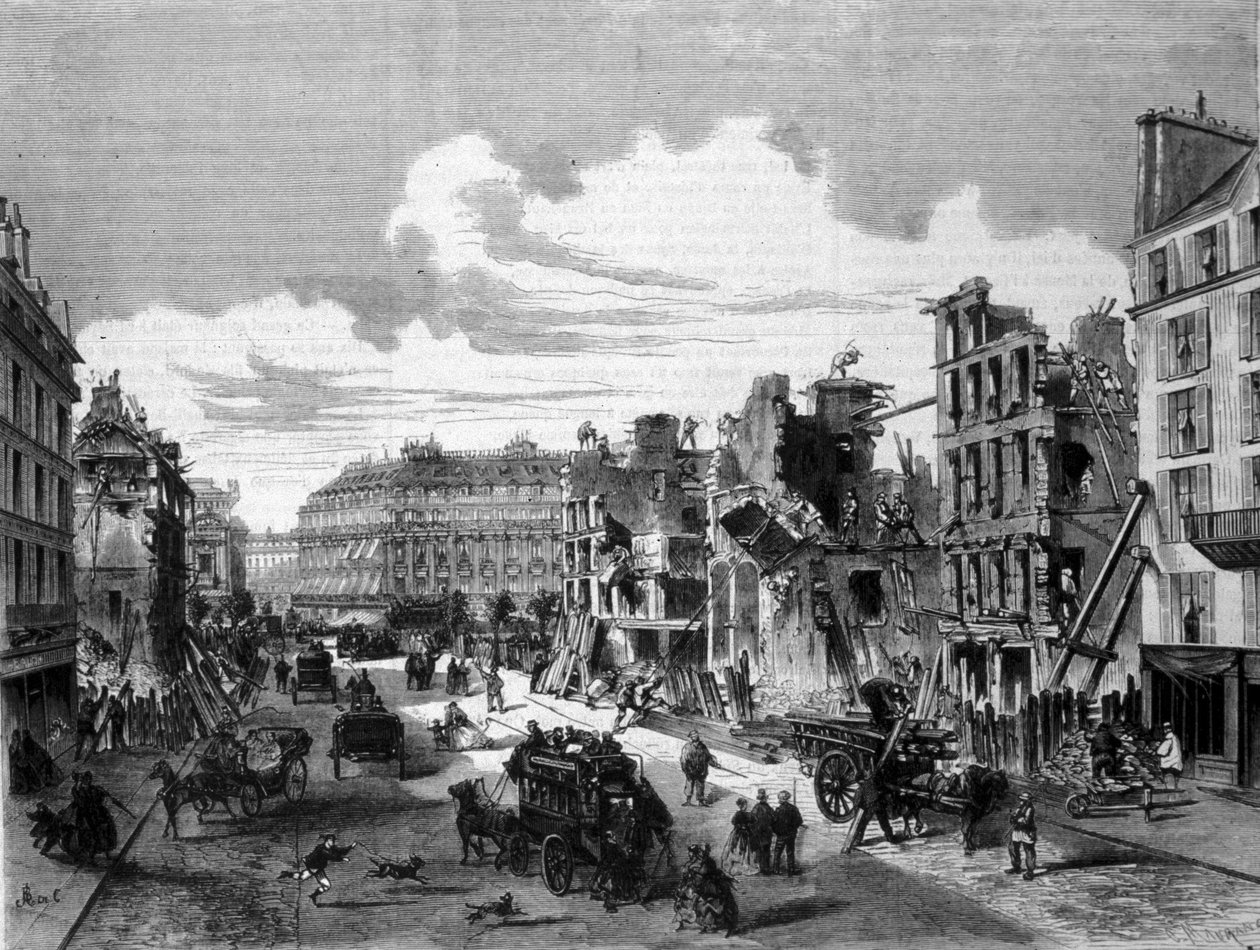 Paris, Abriss der Rue de la Paix für die Eröffnung der Rue de Reaumur. 1868. Gravur aus dem 19. Jahrhundert von Unknown artist