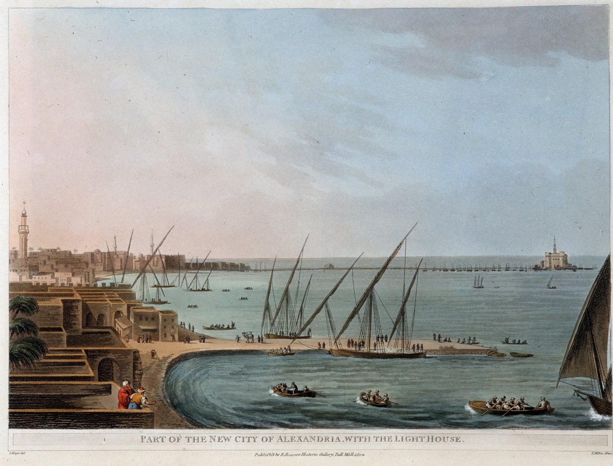Teil der neuen Stadt von Alexandria mit dem Leuchtturm - in „Ansichten von Ägypten, Palästina und anderen Teilen des Osmanischen Reiches“ von Unknown artist
