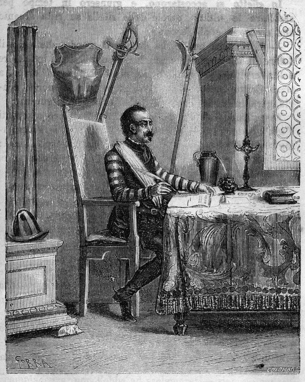 Pascal Paoli (1725-1807), korsischer Patriot in seinem Atelier. In „Pasquale Paoli ossia la rotta di Pontenuovo“ von F.D. Guerrazzi. 1872 von Unknown artist