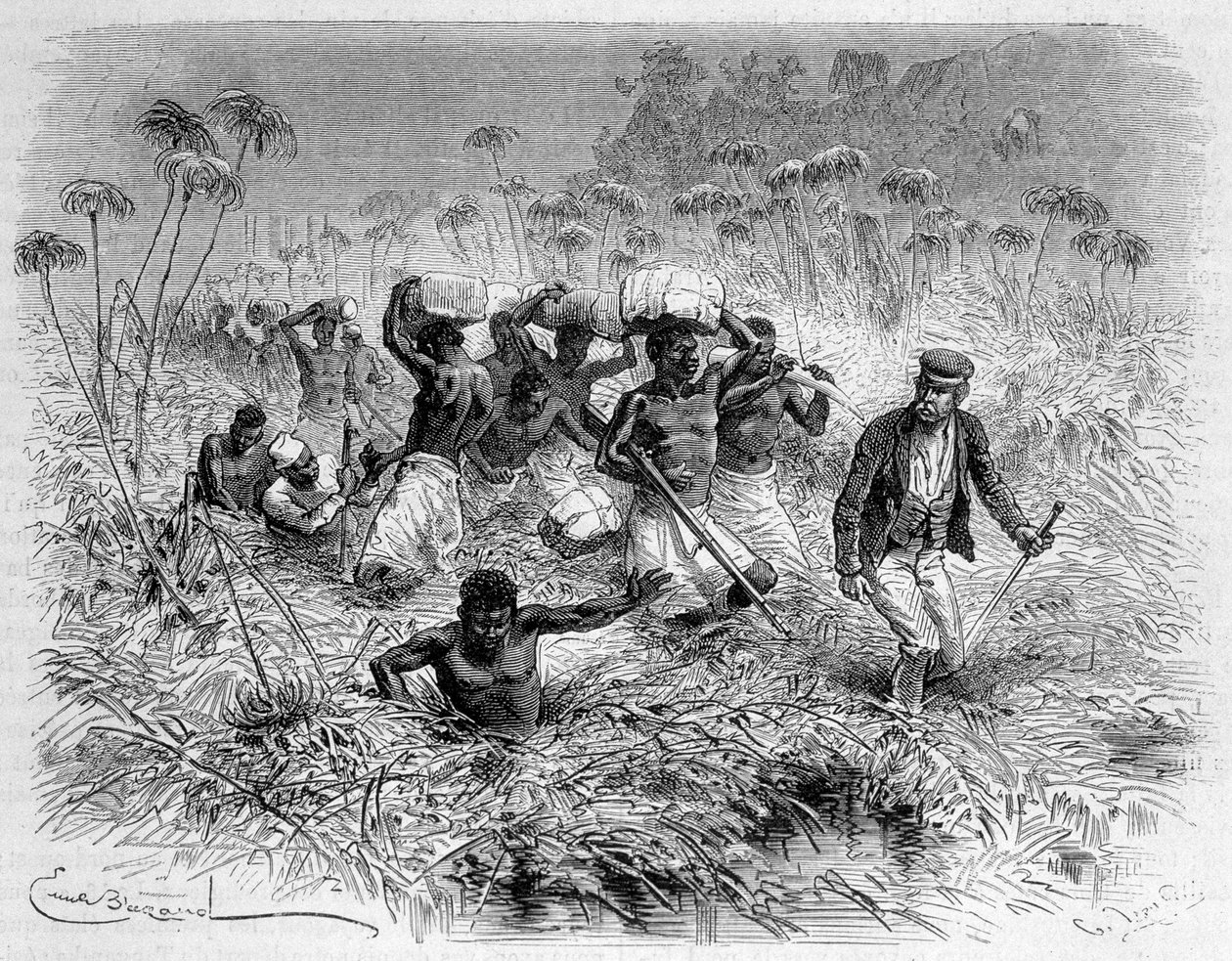 Durchquerung des Chisera durch Livingstone und seine Träger - „Livingstones letzte Reise 1866-1873“ in „Rund um die Welt“, 2. Halbjahr 1875 von Unknown artist