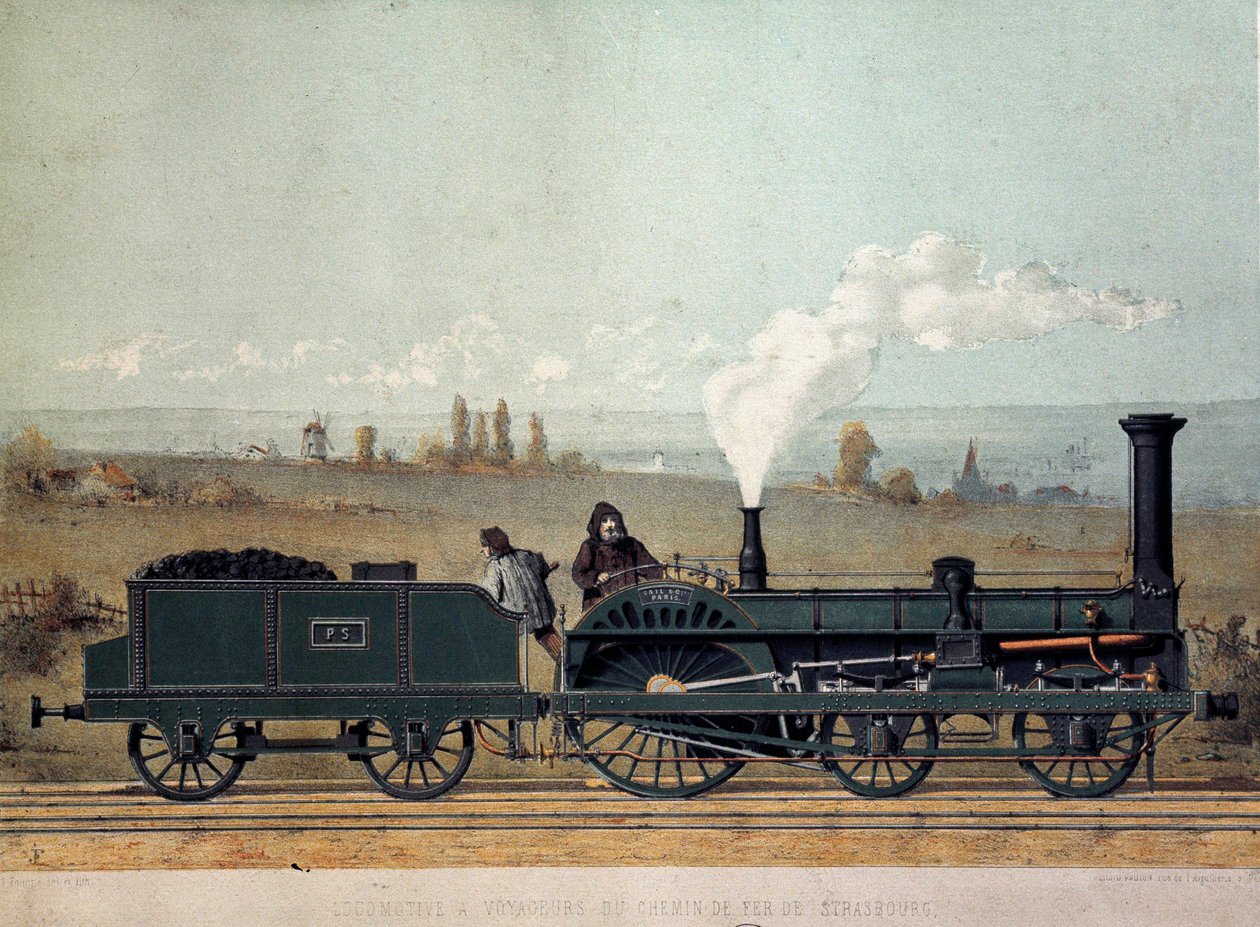 Personenzug und Kohlenwagen der Straßburger Eisenbahn (Crampton-System) von Unknown artist
