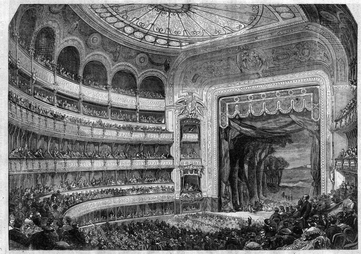 Aufführung einer Oper: 2. Akt von „Don Quixote“ von Henri Boulanger, nach Miguel de Cervantes im Théâtre-Lyrique in Paris - Kupferstich in „Le Journal Illustré“ von Unknown artist